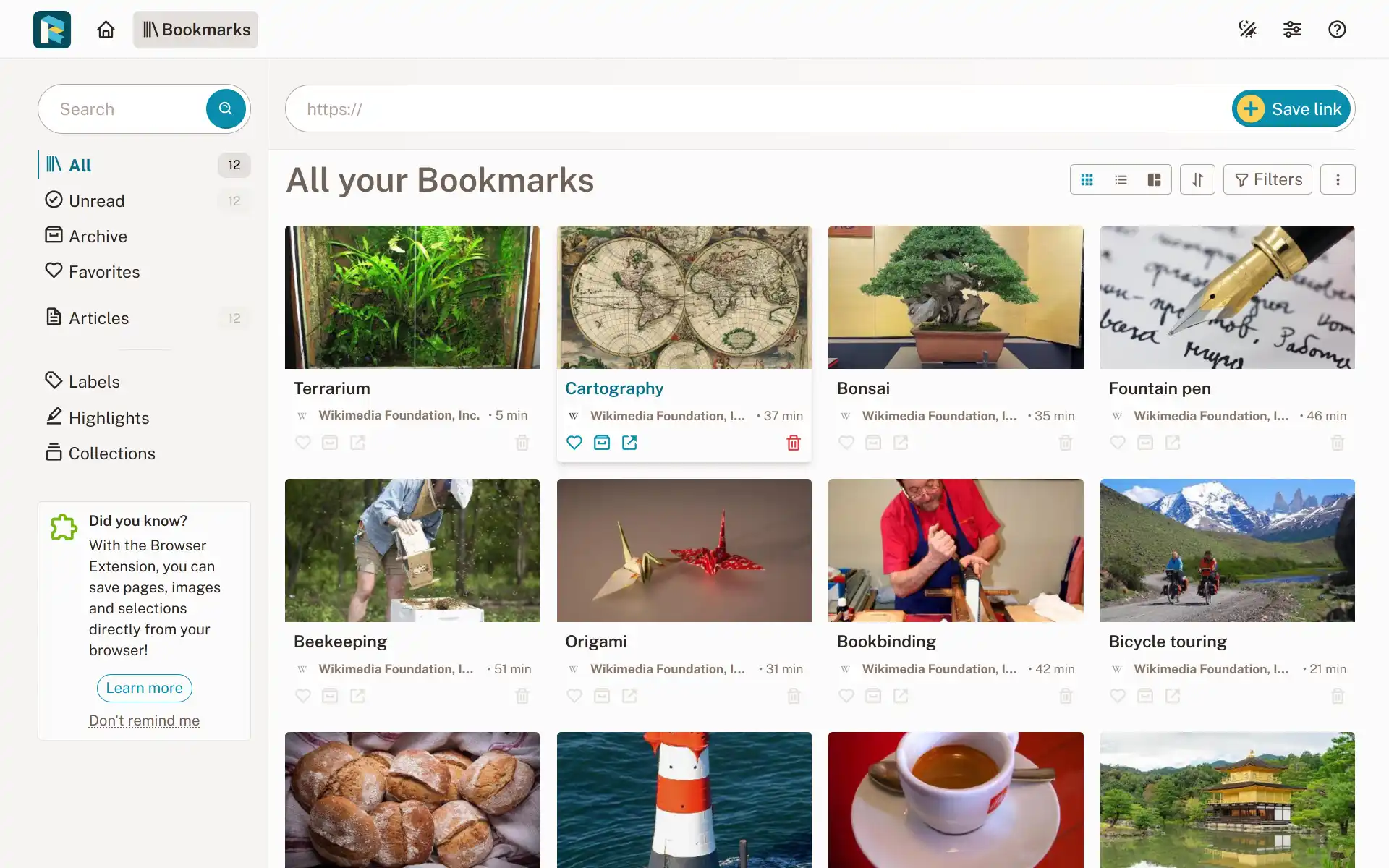Readeck, screenshot 1