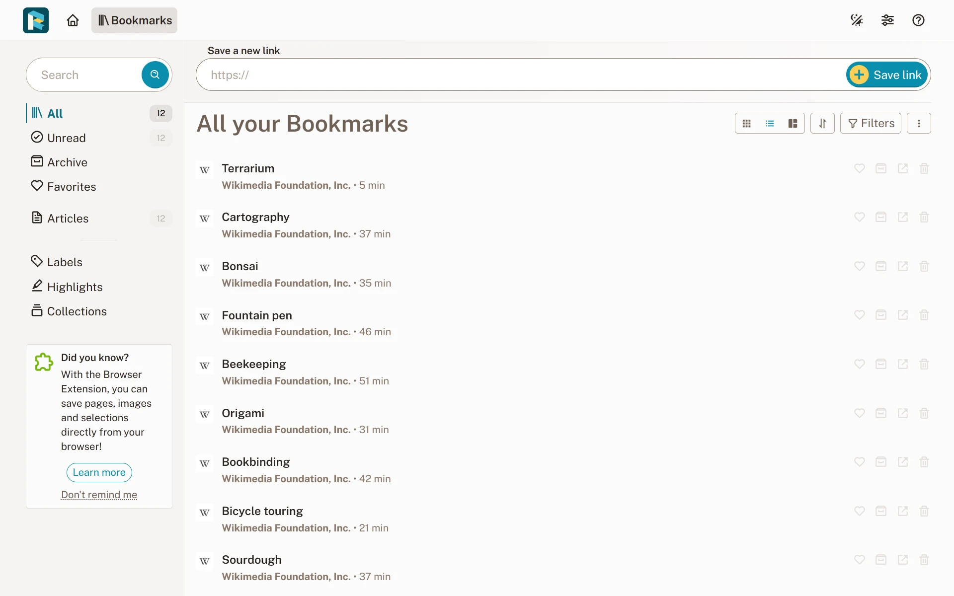 Readeck, screenshot 3
